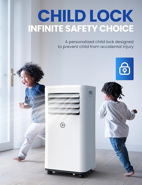 Air Conditioning Unit Portable Air Conditioner 9000 BTU 4-in-1 Dehumidifier, Cooling Fan with 2 Speeds, Digital Display & Remote Control, Window Kit