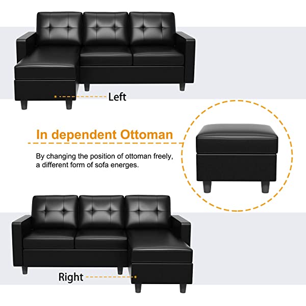 HONBAY Convertible Sectional Sofa Couch, L Shaped Sofa Couch with Faux Leather Sectional for Small Apartment Brown