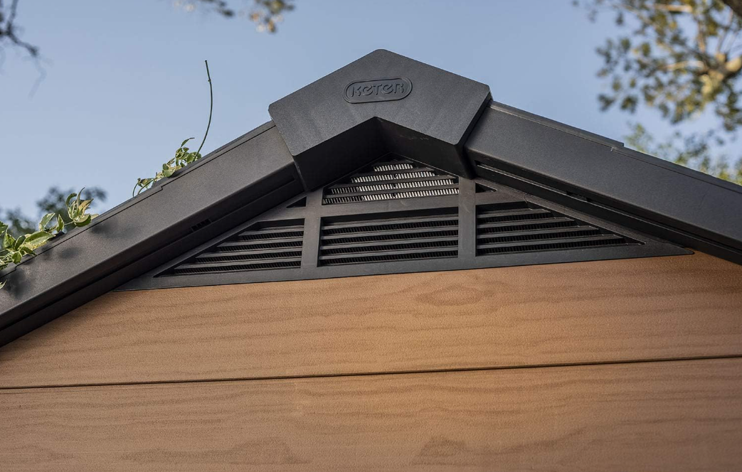 KETER Newton 7.5x7 Large Resin Outdoor Storage Shed Kit – Perfect to Store Patio Furniture, Garden Tools, Bike Accessories, and Lawn Mower, Mahogany Brown