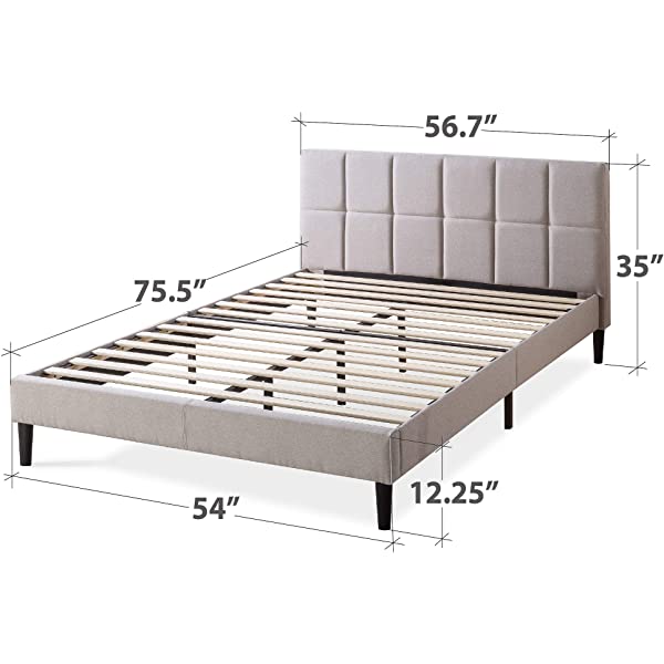 ZINUS Lottie Upholstered Platform Bed Frame / Mattress Foundation / Wood Slat Support / No Box Spring Needed / Easy Assembly, Grey, Queen Grey Queen Standard