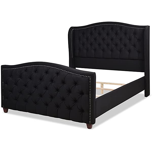 Jennifer Taylor Home Marcella Collection Queen Wingback Tufted Hand-Applied Nail Heads Upholstered Bed, Antique White Antique White Queen