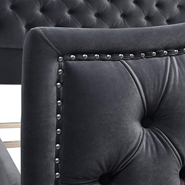 Jennifer Taylor Home Marcella Collection Queen Wingback Tufted Hand-Applied Nail Heads Upholstered Bed, Antique White Antique White Queen