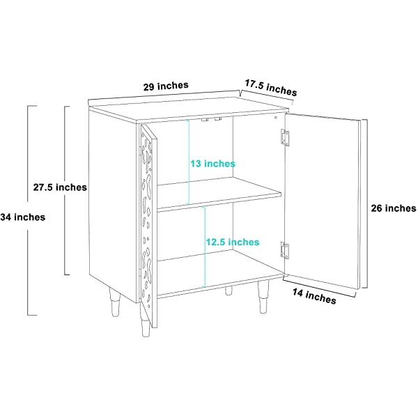 LALUZ Carved Accent Storage Cabinet Floor Cabinet for Bedroom Living Room, Oak Finish 30 Inch 30