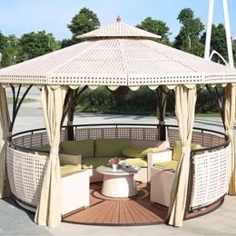Outdoor European-style double-roofed garden gazebo with rattan roof
