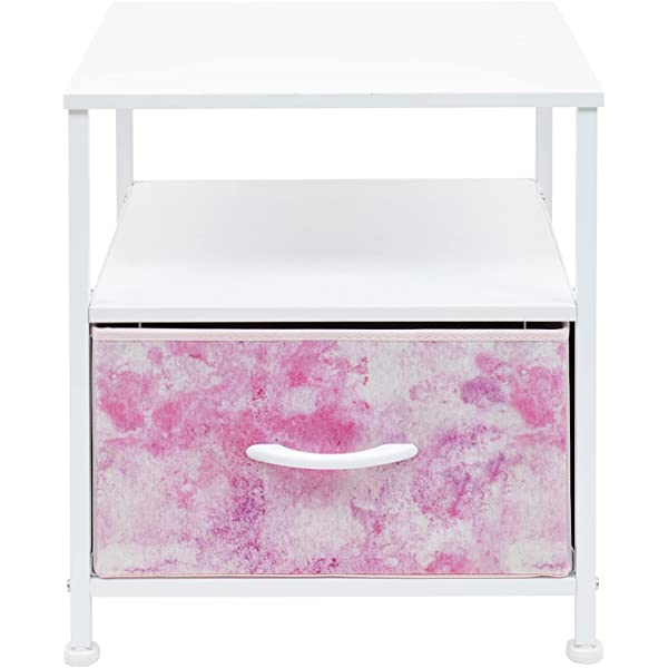 Sorbus Nightstand 1-Drawer Shelf Storage- Bedside Furniture & Accent End Table Chest for Home, Bedroom, Office, College Dorm, Steel Frame, Wood Top, Easy Pull Fabric Bins (Rustic Wood)