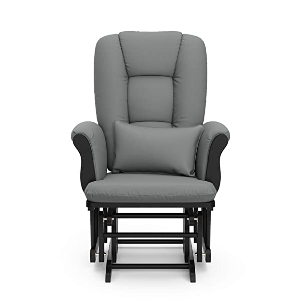 Storkcraft Tuscany Custom Glider and Ottoman with Free Lumbar Pillow, Black/Grey, Cleanable Upholstered Comfort Rocking Nursery Chair with Ottoman Black/Gray