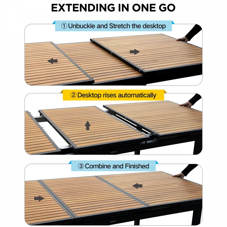 Heck Rectangular 8 - Person Outdoor Dining Set with Extension Teak Tabletop