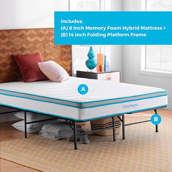 Linenspa 8 Inch Memory Foam and Innerspring Hybrid Medium-Firm Mattress -Full Mattress Full 8 Inch Mattress Only