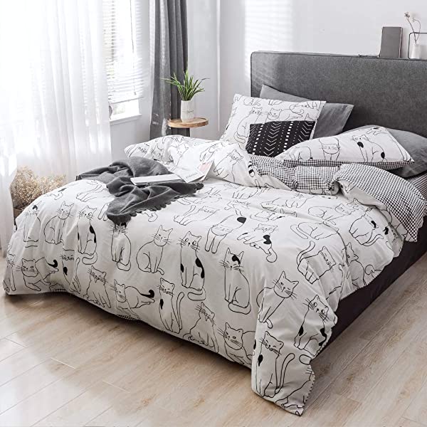 New Cartoon Animals Elephant Print Duvet Cover Sets for Kids 100% Cotton Reversible Soft 3 Pieces Kids Bedding Duvet Cover Pillowcases Kawaii Cloud Bedding Sets, Queen/Full Full/Queen (1 Duvet Cover + 2 Pillowcases) Multi A00 Elephant Bunny Balloon