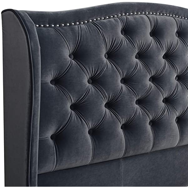 Jennifer Taylor Home Marcella Collection Queen Wingback Tufted Hand-Applied Nail Heads Upholstered Bed, Antique White Antique White Queen