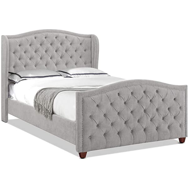 Jennifer Taylor Home Marcella Collection Queen Wingback Tufted Hand-Applied Nail Heads Upholstered Bed, Antique White Antique White Queen