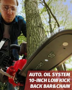 PowerSmart electric chainsaw 20V battery powered, cordless chain saw with 10 inch chain and rod