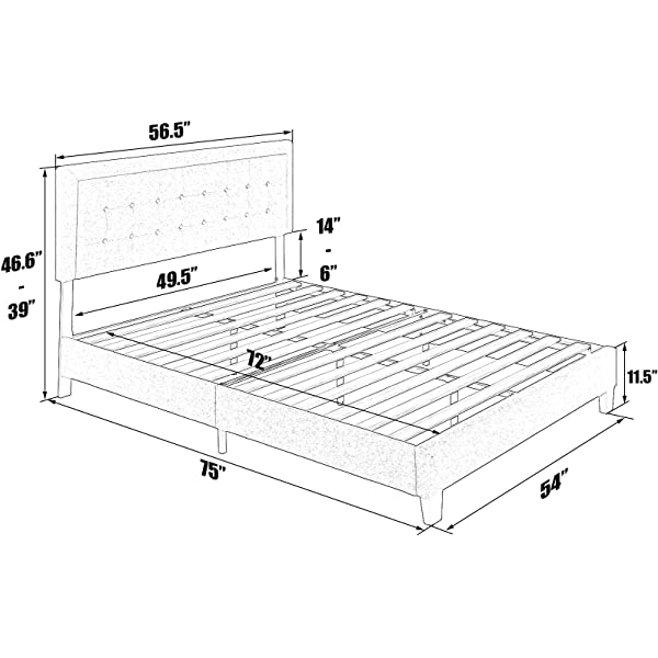 Amerlife Queen Bed Frame Upholstered Platform Bed with Adjustable Headboard - Button Tufted Mattress Foundation with Wooden Slat Support/No Box Spring Needed/Easy Assembly (Beige) Queen Beige