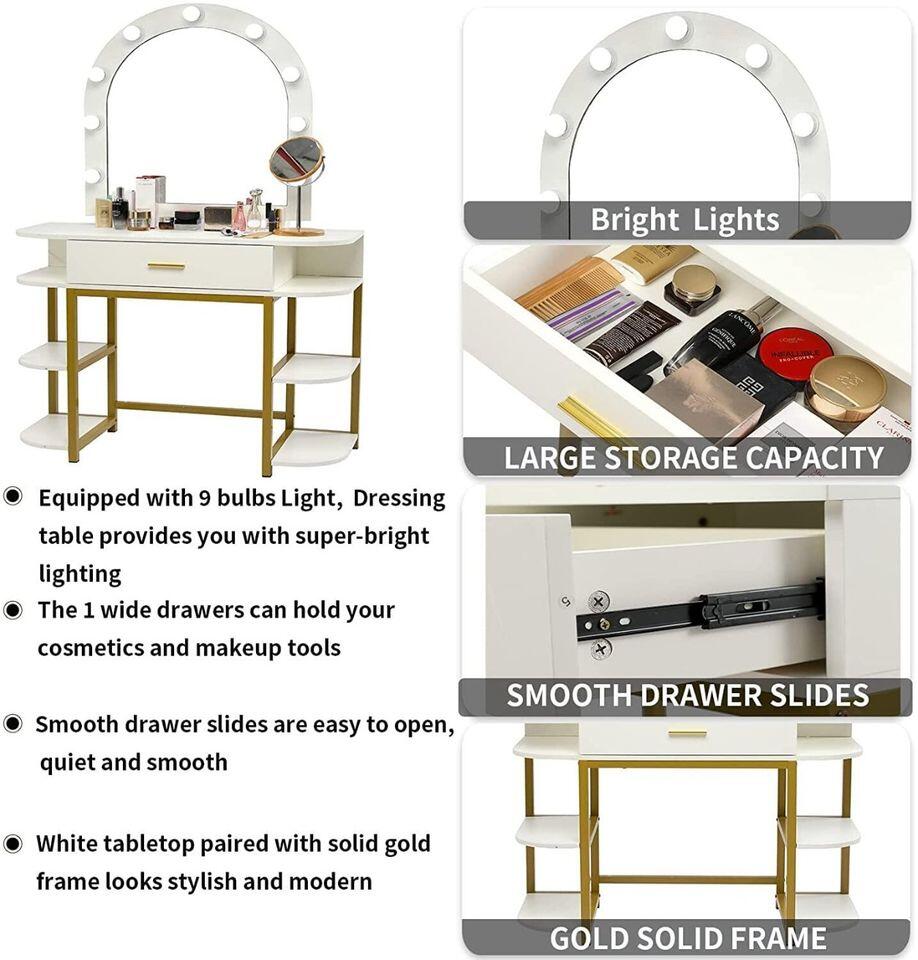Vanity Table Set with Lighted Mirror Vanity Desk Makeup Vanity Mirror with Lights Dressing Table