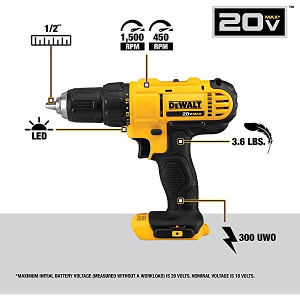 DEWALT 20V Max Cordless Drill Combo Kit, 2-Tool (DCK240C2),Yellow/Black Drill Driver/Impact Combo Kit 20V Combo Kit