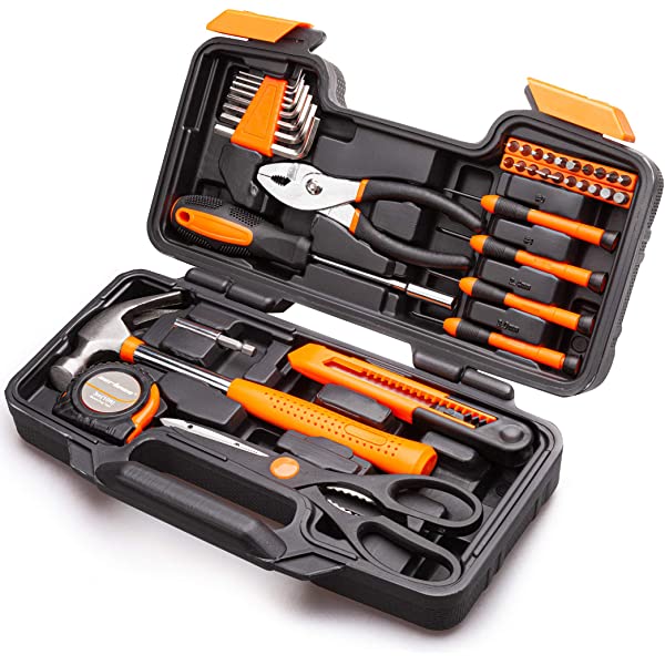 CARTMAN Orange 39-Piece Tool Set - General Household Hand Tool Kit with Plastic Toolbox Storage Case Orange 39pcs
