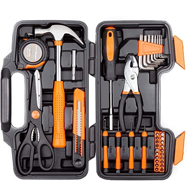 CARTMAN Orange 39-Piece Tool Set - General Household Hand Tool Kit with Plastic Toolbox Storage Case Orange 39pcs