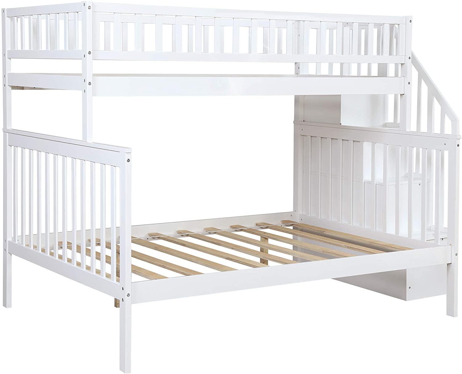 Double bunk bed with stairs, solid wood bunk bed with casters and storage drawers, bunk bed with stairs