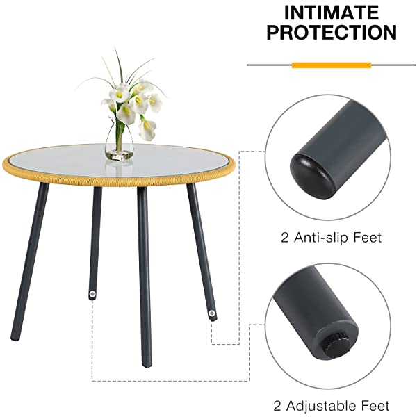 OC Orange-Casual 5 Pieces Patio Conversation Set, Outdoor Furniture Set, All-Weather Wicker Chairs with Round Glass Top Table and 4 Chairs, for Garden,Backyard, Indoor Outdoor Use, Yellow