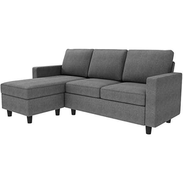 HONBAY Reversible Sectional Sofa Couch Convertible Couch Sofa Sectional L Shape Couch for Small Apartment Grey