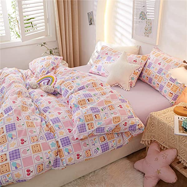 New Cartoon Animals Elephant Print Duvet Cover Sets for Kids 100% Cotton Reversible Soft 3 Pieces Kids Bedding Duvet Cover Pillowcases Kawaii Cloud Bedding Sets, Queen/Full Full/Queen (1 Duvet Cover + 2 Pillowcases) Multi A00 Elephant Bunny Balloon