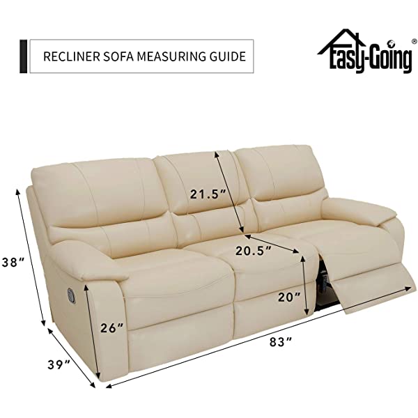 Easy-Going PU Leather Recliner Sofa Slipcovers, Waterproof Stretch Sofa Covers, 8 Pieces Stretch Furniture Protector, Elastic Strap Shield Pets Kids Children Cats Dogs Beige