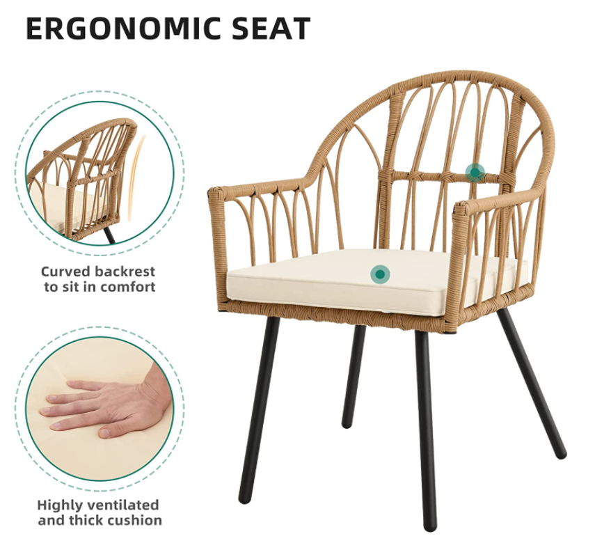 5 Piece Outdoor Patio Dining Table Set, All Weather Wicker Cutlery Set Furniture, Patio, Backyard, Balcony, Garden Sectional Conversation Rattan Cutlery Set (with Umbrella Holes