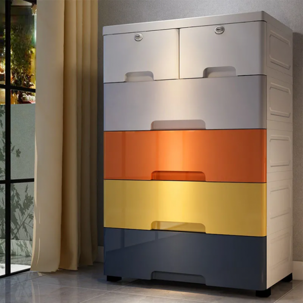 mDesign Storage Dresser Furniture Unit – Tall Standing Organizer for Bedroom, Office, Living Room, and Closet – 8 Slim Drawer Removable Fabric Bins