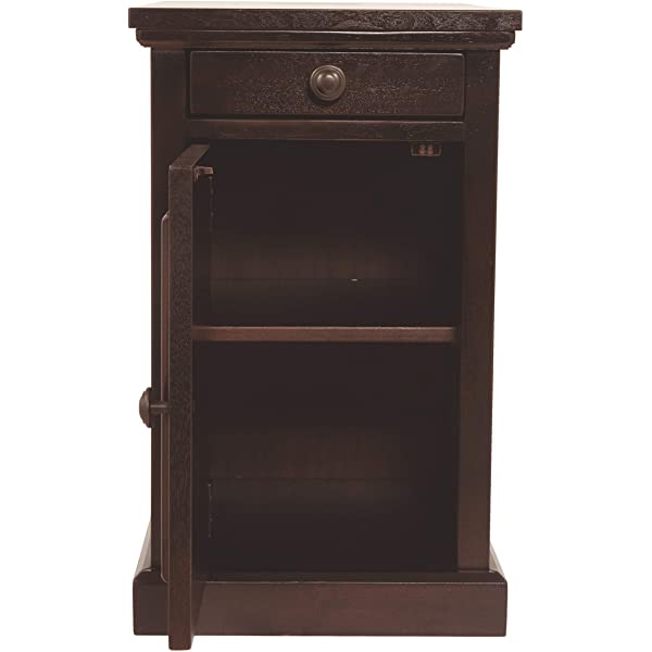 Signature Design by Ashley Tyler Creek Rustic Chair Side End Table with Pull-Out Tray & USB Ports, Brown Blackish Brown Table