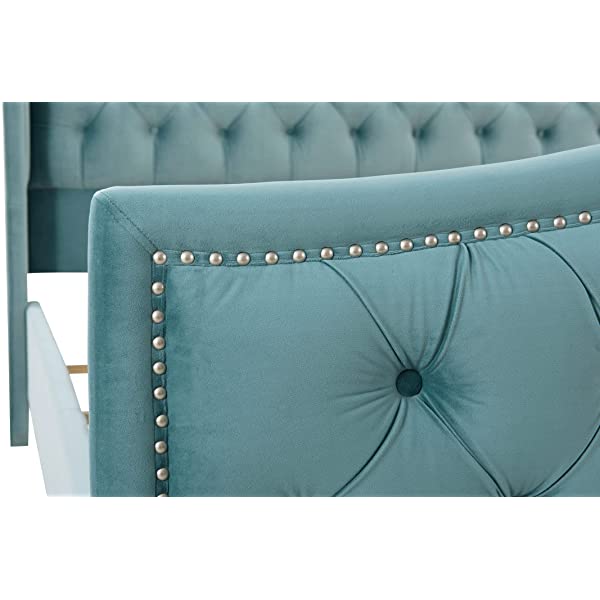 Jennifer Taylor Home Marcella Collection Queen Wingback Tufted Hand-Applied Nail Heads Upholstered Bed, Antique White Antique White Queen