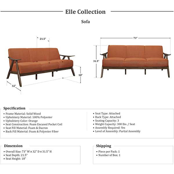 Lexicon Elle Sofa, Orange