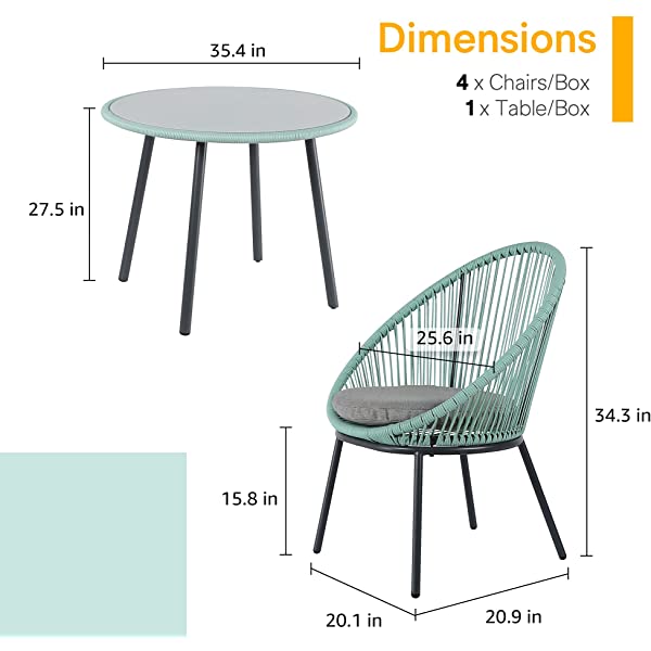 OC Orange-Casual 5 Pieces Patio Conversation Set, Outdoor Furniture Set, All-Weather Wicker Chairs with Round Glass Top Table and 4 Chairs, for Garden,Backyard, Indoor Outdoor Use, Yellow