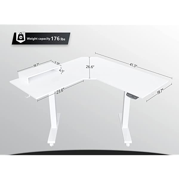 FEZIBO Dual Motor L-Shaped Electric Standing Desk, 48 Inches Height Adjustable Corner Desk, Full Sit Stand Home Office Table with Splice Board, Black Frame/Rustic Brown Top