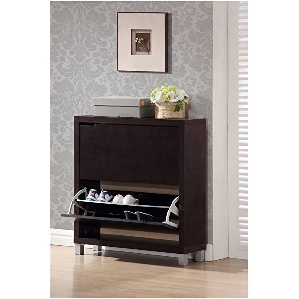 Baxton Studio Simms Modern Shoe Cabinet, Dark Brown