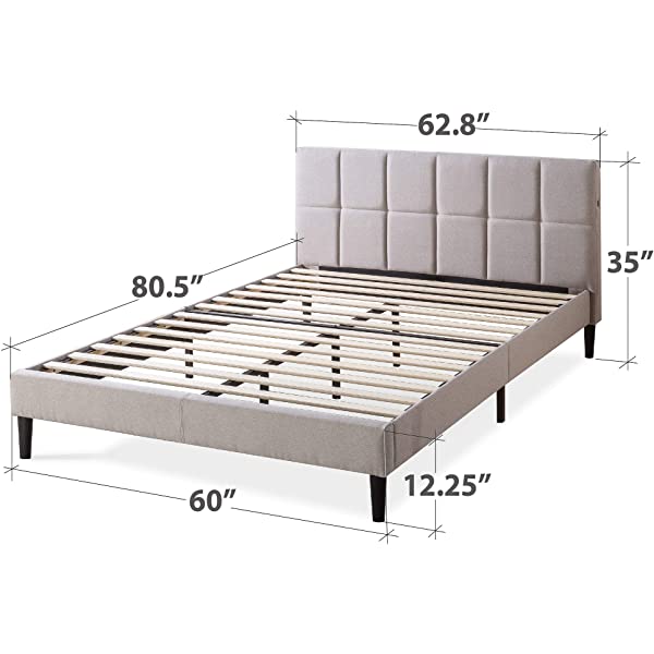 ZINUS Lottie Upholstered Platform Bed Frame / Mattress Foundation / Wood Slat Support / No Box Spring Needed / Easy Assembly, Grey, Queen Grey Queen Standard