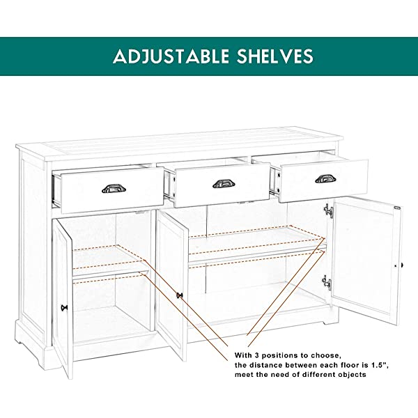Giantex Sideboard Buffet Server Storage Cabinet Console Table Home Kitchen Dining Room Furniture Entryway Cupboard with 2 Cabinets and 3 Drawers Adjustable Shelves, White (White)