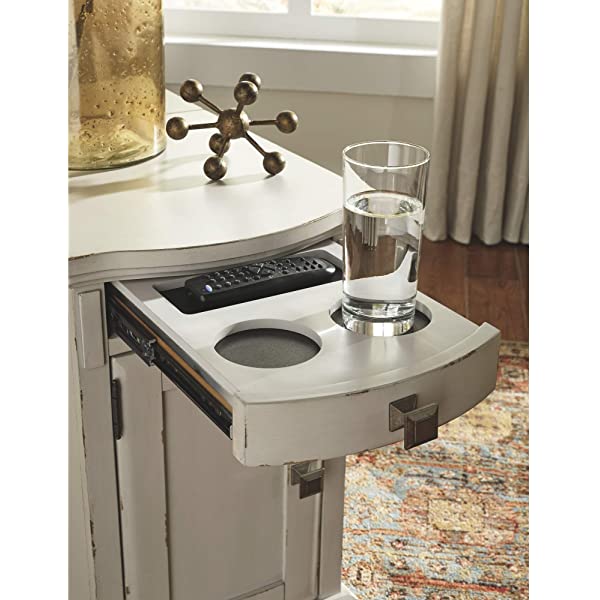 Signature Design by Ashley Tyler Creek Rustic Chair Side End Table with Pull-Out Tray & USB Ports, Brown Blackish Brown Table