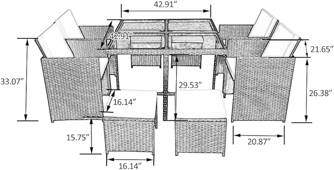 Panana 8 Seater Rattan Garden Furniture Set Dining Table and Chairs Stools Set Outdoor Patio and Conservatory Mixed Grey with Beige Cushion