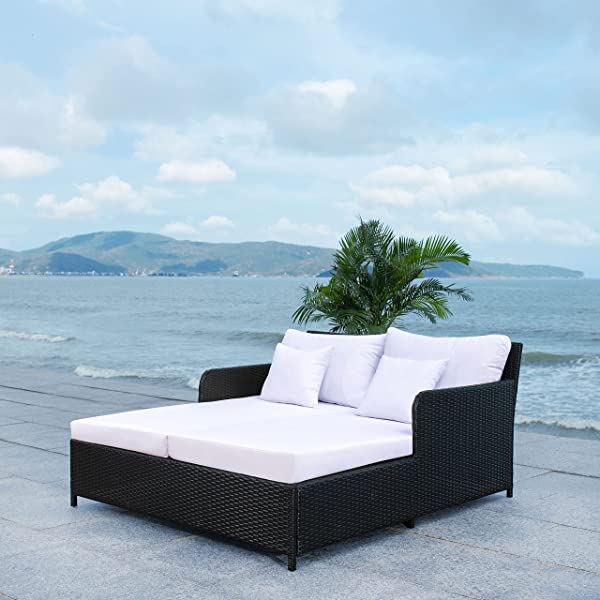 Safavieh Outdoor Collection Cadeo Brown Cushion Daybed PAT7500C, Grey/White