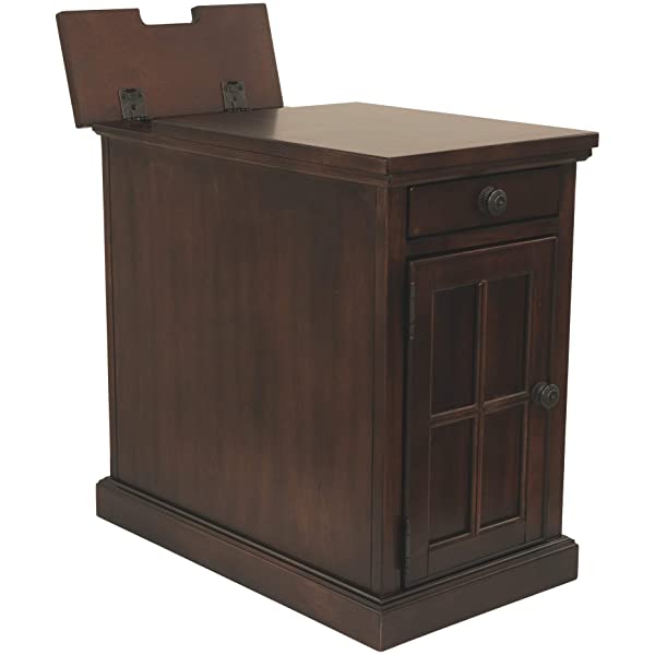 Signature Design by Ashley Tyler Creek Rustic Chair Side End Table with Pull-Out Tray & USB Ports, Brown Blackish Brown Table