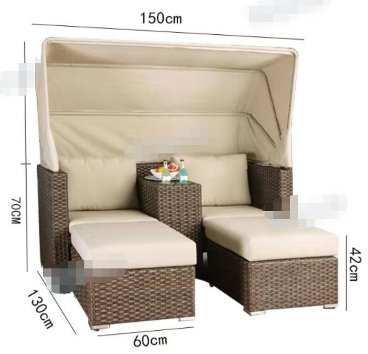 Rattan sofa outdoor sunshade double bed with canopy waterproof and sunscreen furniture
